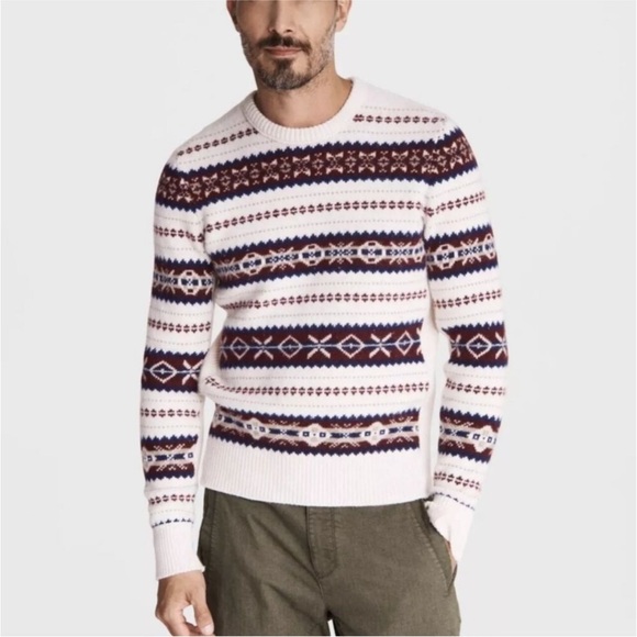 Rag & Bone Wesley Sweater Fair Isle 100%Wool Crewneck Holiday Nordic Cozy Large - Picture 1 of 8